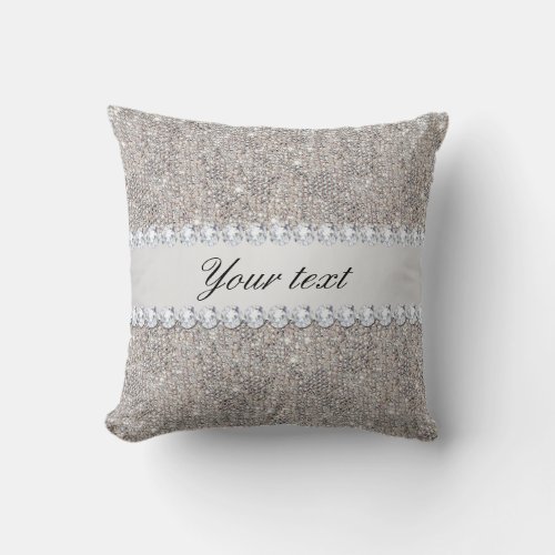 Faux Silver Sequins and Diamonds Throw Pillow