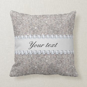 Faux Silver Sequins And Diamonds Throw Pillow by glamgoodies at Zazzle