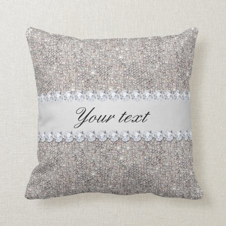 Faux Silver Sequins And Diamonds Throw Pillow