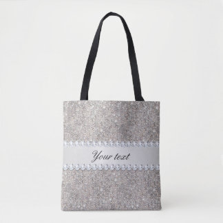 Faux Silver Sequins and Diamonds Tote Bag