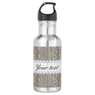 Faux Silver Sequins and Diamonds Water Bottle