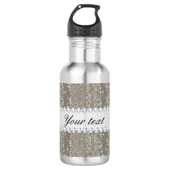 Faux Silver Sequins And Diamonds Water Bottle by glamgoodies at Zazzle