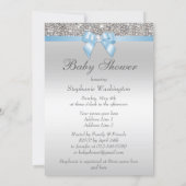 Faux Silver Sequins Baby Blue Baby Shower Invitation (Back)