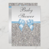 Faux Silver Sequins Baby Blue Baby Shower Invitation (Front/Back)
