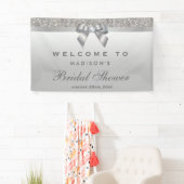 Faux Silver Sequins Bow Diamond Bridal Shower Banner (Insitu)