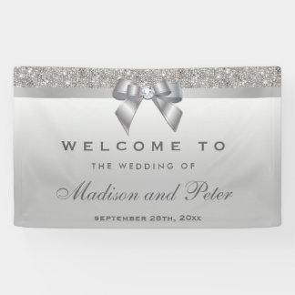 Faux Silver Sequins Bow Diamond Wedding Banner