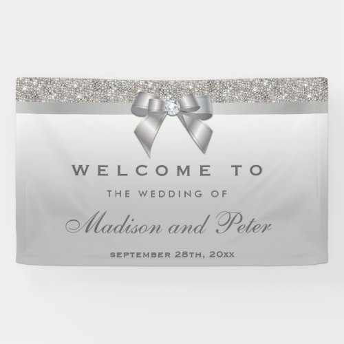 Faux Silver Sequins Bow Diamond Wedding Banner