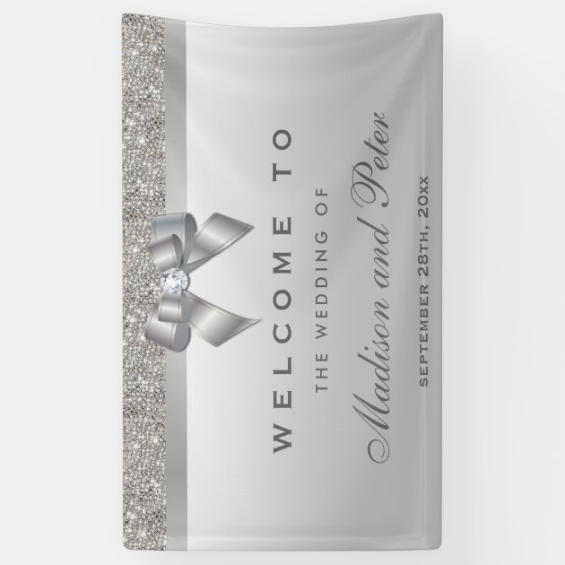 Faux Silver Sequins Bow Diamond Wedding Banner
