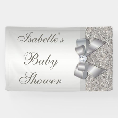Faux Silver Sequins Bow Neutral Baby Shower Banner