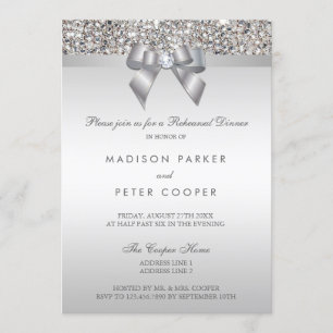 Faux Silver Sequins Bow Rehearsal Dinner Invitation
