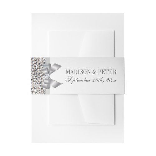 Faux Silver Sequins Bow Wedding Invitation Belly Band