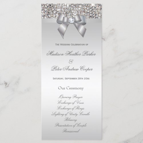 Faux Silver Sequins Bow Wedding Program