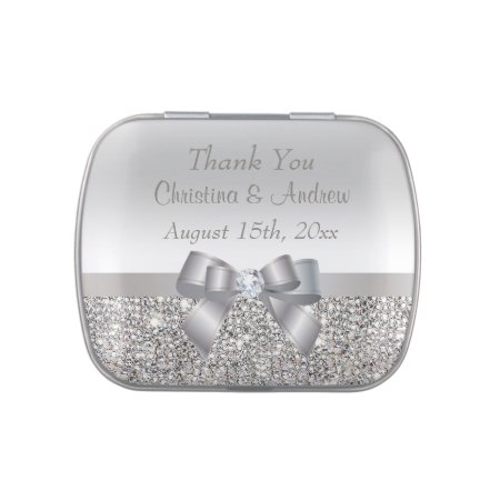 Faux Silver Sequins & Bow Wedding Thank You Favors Jelly Belly Can