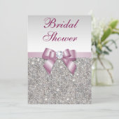 Faux Silver Sequins Burgandy Bow Bridal Shower Invitation (Standing Front)