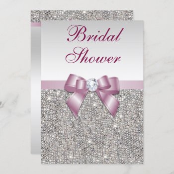 Faux Silver Sequins Burgandy Bow Bridal Shower Invitation by GroovyGraphics at Zazzle