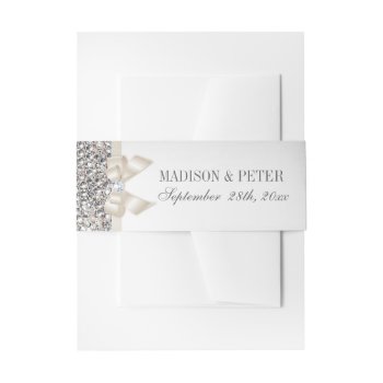 Faux Silver Sequins Champagne Bow Wedding Invitation Belly Band by AJ_Graphics at Zazzle