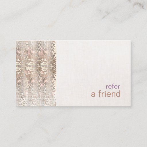 Customizable Modern and Hip Sequins Refer A Friend Coupon Salon Business Card Templates