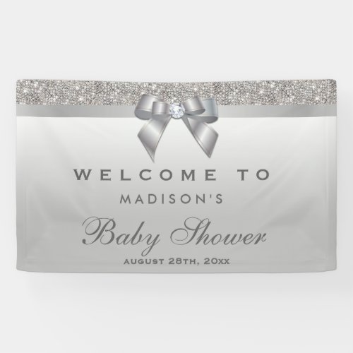 Faux Silver Sequins Diamond Bow Baby Shower Banner