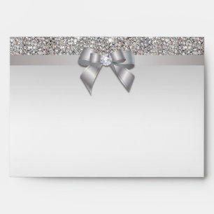 Faux Silver Sequins Diamonds and Bow Envelope
