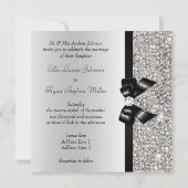Faux Silver Sequins Diamonds Black Bow Wedding Invitation (Back)