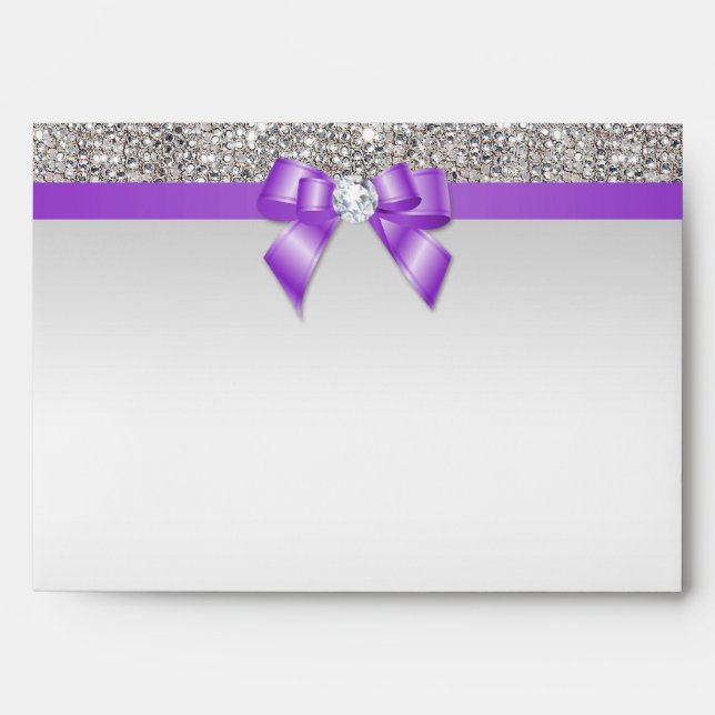 Faux Silver Sequins Diamonds Lavender Bow Envelope (Front)