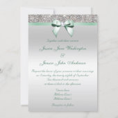 Faux Silver Sequins Diamonds Mint Bow Wedding Invitation (Back)