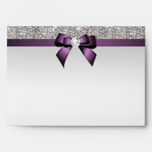 Faux Silver Sequins Diamonds Purple Bow Envelope