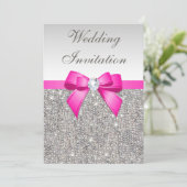 Faux Silver Sequins Diamonds Purple Bow Wedding Invitation (Standing Front)
