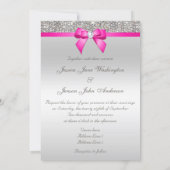 Faux Silver Sequins Diamonds Purple Bow Wedding Invitation (Back)