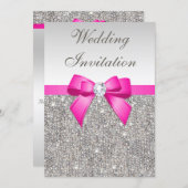 Faux Silver Sequins Diamonds Purple Bow Wedding Invitation (Front/Back)