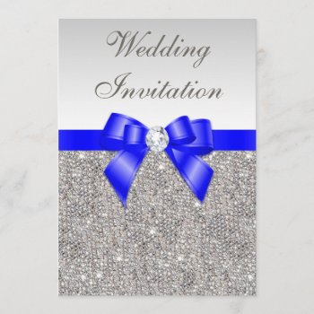 Faux Silver Sequins Diamonds Royal Blue Wedding Invitation by GroovyGraphics at Zazzle