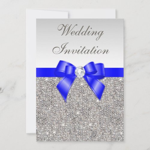 Faux Silver Sequins Diamonds Royal Blue Wedding Invitation