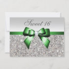Faux Silver Sequins Emerald Bow Diamond Sweet 16