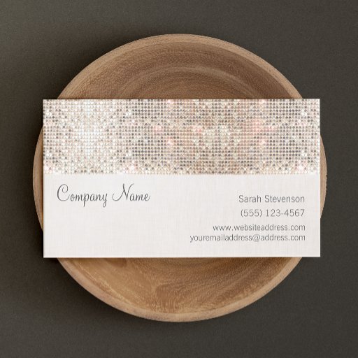 Customizable Sparkly Sequins Faux Linen Fun Trendy Business Card
