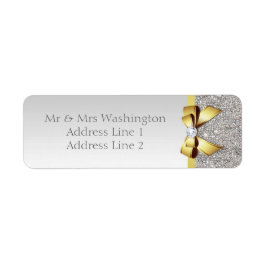 Faux Silver Sequins Gold Bow and Diamond Label