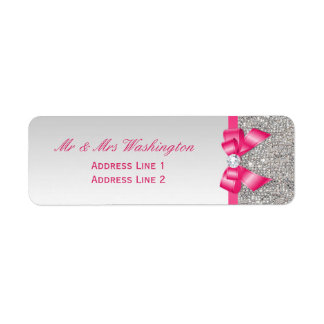 Faux Silver Sequins Hot Pink Bow and Diamond Label