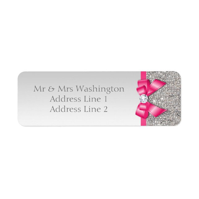 Faux Silver Sequins Hot Pink Bow and Diamond Label (Front)