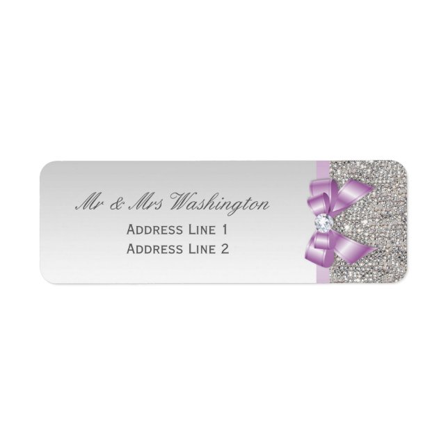 Faux Silver Sequins Lilac Bow and Diamond Label (Front)