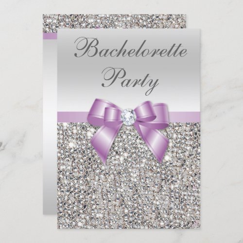 Faux Silver Sequins Lilac Bow Bachelorette Party Invitation