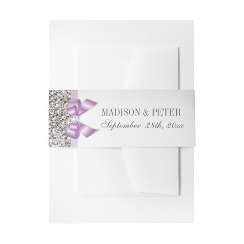 Faux Silver Sequins Lilac Bow Wedding Invitation Belly Band