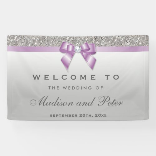 Faux Silver Sequins Lilac Diamond Bow Wedding Banner