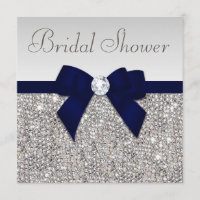 Faux Silver Sequins Navy Blue Bow Bridal Shower