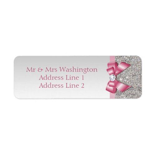 Faux Silver Sequins Pink Bow and Diamond Label