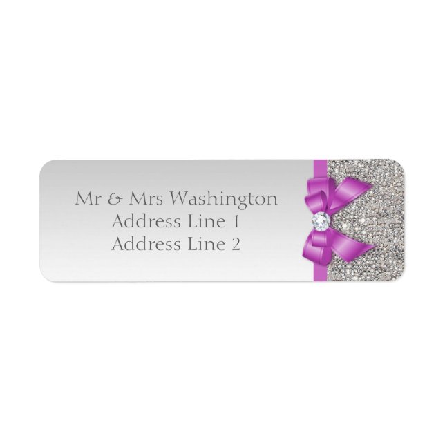 Faux Silver Sequins Radiant Orchid Bow and Diamond Label (Front)