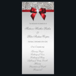 Faux Silver Sequins Red Bow Wedding Program<br><div class="desc">Elegant custom silver and red wedding program with a beautiful glittery silver printed image sequins jewels, gems pattern, cute, sophisticated shiny red printed bow and ribbon and pretty digital diamond bling jewel with gray text on a silver gradient background. If you need any assistance customizing your product please contact me...</div>