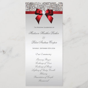Faux Silver Sequins Red Bow Wedding Program