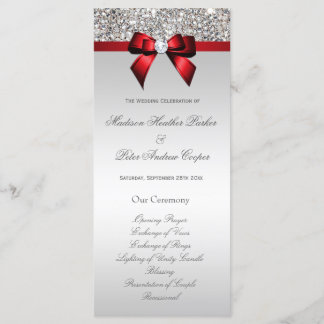 Faux Silver Sequins Red Bow Wedding Program