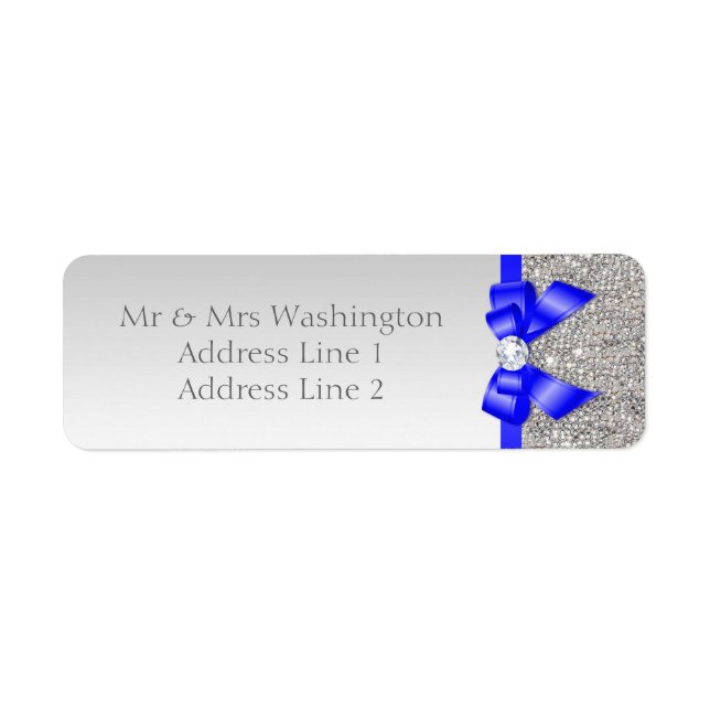 Faux Silver Sequins Royal Blue Bow and Diamond Label (Front)