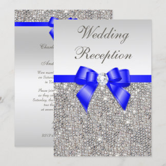 Faux Silver Sequins Royal Blue Wedding Reception Invitation