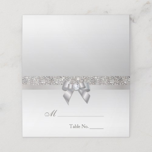 Faux Silver Sequins Silver Bow Place Card